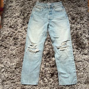 Ripped Straight Leg Jeans, Light wash